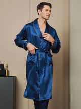 [Bleu Foncé] SilkSilky-FR 19Momme Pure Soie Manches longues Mens Robe 001