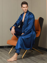 [Bleu Foncé] SilkSilky-FR 19Momme Pure Soie Manches longues Mens Robe 004