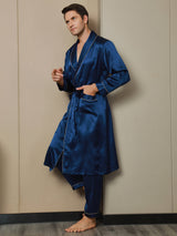 [Bleu Foncé] SilkSilky-FR 19Momme Pure Soie Manches longues Mens Robe 005