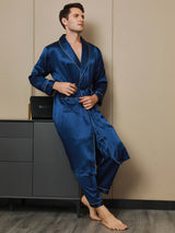 [Bleu Foncé] SilkSilky-FR 19Momme Pure Soie Manches longues Mens Robe 006