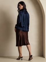 [Bleu Foncé] SilkSilky-FR 19Momme Manches longues À Nouer Blouse 002