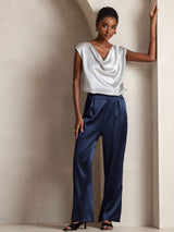 [Bleu Foncé] SilkSilky-FR 19Momme Femme Pantalons 001