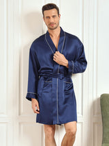 [Bleu Foncé] SilkSilky-FR Long Sleeve Homme Peignoir 001