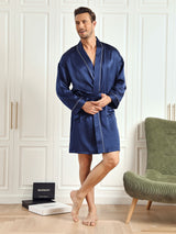 [Bleu Foncé] SilkSilky-FR Long Sleeve Homme Peignoir 004