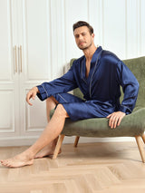 [Bleu Foncé] SilkSilky-FR Long Sleeve Homme Peignoir 006
