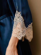 [Bleu Foncé] SilkSilky-FR Trois-quart Col V Peignoir&Robe de Chambre 009