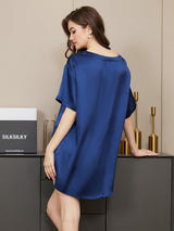 [Bleu Foncé] SilkSilky-FR Manches courtes Col Rond Femme Pyjamas 002