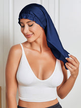 [Bleu Foncé] SilkSilky-FR Pure Soie Sleep Cap 005