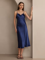 [Bleu Foncé] SilkSilky-FR Fines Brides Col Bénitier Robes 001