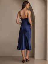 [Bleu Foncé] SilkSilky-FR Fines Brides Col Bénitier Robes 002