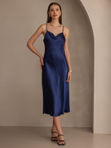 [Bleu Foncé] SilkSilky-FR Fines Brides Col Bénitier Robes 003