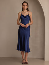 [Bleu Foncé] SilkSilky-FR Fines Brides Col Bénitier Robes 004