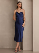 [Bleu Foncé] SilkSilky-FR Fines Brides Col Bénitier Robes 006