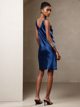 [Bleu Foncé] SilkSilky-FR Sans manches Encolure Dégagée Robes 002