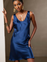 [Bleu Foncé] SilkSilky-FR Sans manches Encolure Dégagée Robes 003