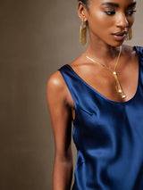 [Bleu Foncé] SilkSilky-FR Sans manches Encolure Dégagée Robes 004
