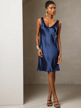 [Bleu Foncé] SilkSilky-FR Sans manches Encolure Dégagée Robes 005