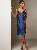 [Bleu Foncé] SilkSilky-FR Sans manches Encolure Dégagée Robes 006