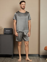 [Gris Foncé] SilkSilky-FR Short Sleeve Round Neck Homme Pyjamas 001