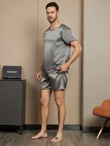 [Gris Foncé] SilkSilky-FR Short Sleeve Round Neck Homme Pyjamas 003
