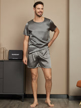 [Gris Foncé] SilkSilky-FR Short Sleeve Round Neck Homme Pyjamas 004
