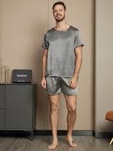 [Gris Foncé] SilkSilky-FR Short Sleeve Round Neck Homme Pyjamas 005