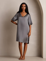 [Gris Foncé] SilkSilky-FR Half Sleeve V Neck Chemises de nuit 003