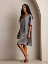 [Gris Foncé] SilkSilky-FR Half Sleeve V Neck Chemises de nuit 004