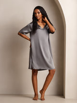 [Gris Foncé] SilkSilky-FR Half Sleeve V Neck Chemises de nuit 005