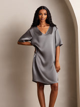 [Gris Foncé] SilkSilky-FR Half Sleeve V Neck Chemises de nuit 006