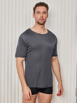 [Gris Foncé] SilkSilky-FR Manches courtes Col Ras Du Cou Homme T-Shirt 001
