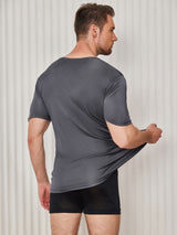 [Gris Foncé] SilkSilky-FR Manches courtes Col Ras Du Cou Homme T-Shirt 002