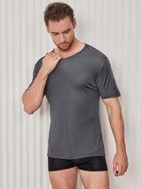 [Gris Foncé] SilkSilky-FR Manches courtes Col Ras Du Cou Homme T-Shirt 003