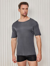 [Gris Foncé] SilkSilky-FR Manches courtes Col Ras Du Cou Homme T-Shirt 004