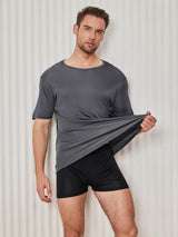 [Gris Foncé] SilkSilky-FR Manches courtes Col Ras Du Cou Homme T-Shirt 005