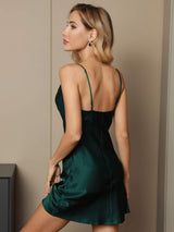 [Vert Foncé] SilkSilky-FR Sleeveless Cowl Neck Chemises de nuit 002