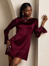 [Rouge Foncé] SilkSilky-FR 19Momme Manches longues Col Bateau Robes 001
