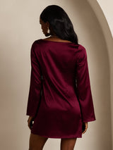 [Rouge Foncé] SilkSilky-FR Long Sleeve Boat Neck Robes 002