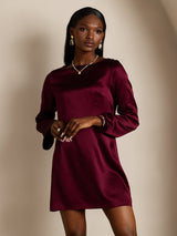 [Rouge Foncé] SilkSilky-FR 19Momme Manches longues Col Bateau Robes 003