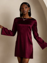 [Rouge Foncé] SilkSilky-FR Long Sleeve Boat Neck Robes 004