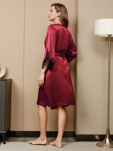 [Rouge Foncé] SilkSilky-FR 3/4 Sleeve V Neck Peignoir&Robe de Chambre 004