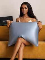 [Bleu Grisâtre] SilkSilky-FR 19Momme Taies d'Oreiller 002