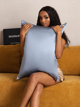 [Bleu Grisâtre] SilkSilky-FR 19Momme Taies d'Oreiller 005