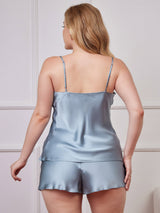 [Bleu Grisâtre] SilkSilky-FR Fines Brides Col V Ensemble Camisole grandes tailles 002