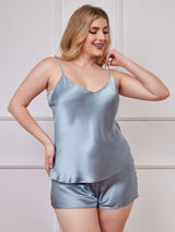 [Bleu Grisâtre] SilkSilky-FR Fines Brides Col V Ensemble Camisole grandes tailles 005