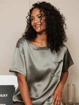 [Vert Grisâtre] SilkSilky-FR Manches courtes Col Rond Femme Pyjamas 003