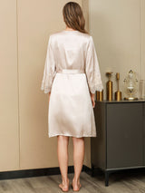 [Ivory] SilkSilky-FR 3/4 Sleeve V Neck Peignoir&Robe de Chambre 007