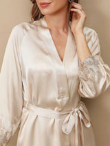 [Ivory] SilkSilky-FR 3/4 Sleeve V Neck Peignoir&Robe de Chambre 009