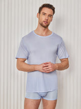 [Bleu Clair] SilkSilky-FR Manches courtes Col Ras Du Cou Homme T-Shirt 001