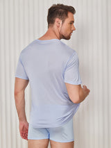 [Bleu Clair] SilkSilky-FR Manches courtes Col Ras Du Cou Homme T-Shirt 002